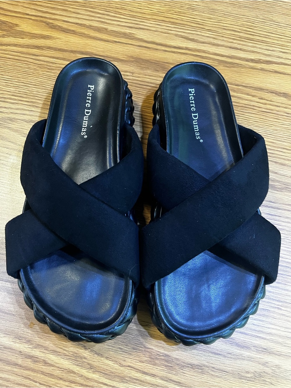Pierre Dumas Black Crisscross Slide Mules